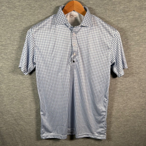 Collars & Co Dress Collar Polo Shirt Mens Medium Blue White Check Business NWOT - Picture 2 of 7